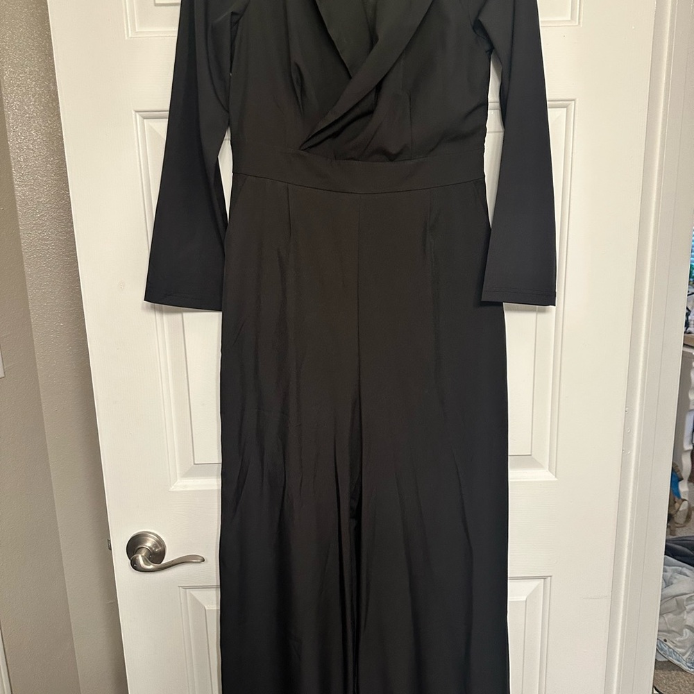 Black jumpsuit wide leg size large perfect for a semi formal/formal wedding.